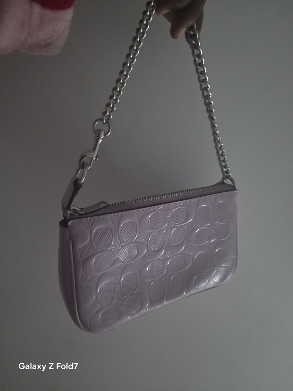 Coach Lavender Embossed Mini Wristlet with Silver Chain - Picture 1 of 3